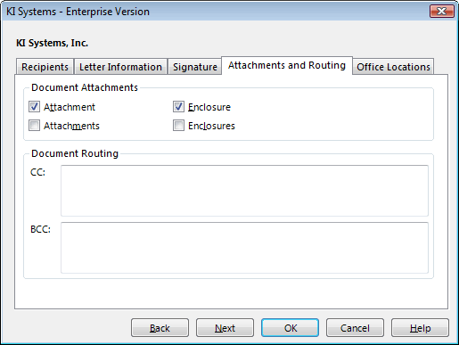 Letter wizard - Attachments & Routing Tab